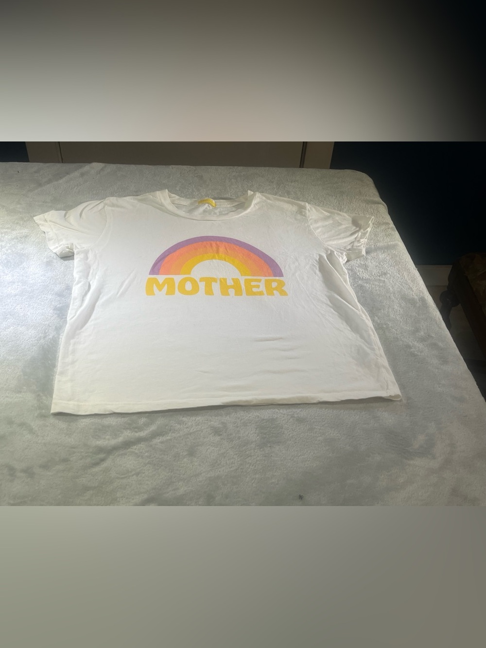 MOTHER White Tee with Rainbow Graphic in Yellow & Purple